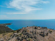  Athena temple, Assos. Aerial view of the ruins  in the ancient city of Asos. Behramkale, Canakkale, Turkey