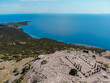 Assos, Athena temple. Aerial view of the ruins  in the ancient city of Assos. Behramkale, Canakkale, Turkey