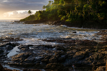 Beautiful tropical scenery with rock beach and nature with forests - Itacaré. Bahia, Brazil