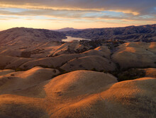 Golden Rolling Hills Bathed In The Evening Light, Bay Area, California