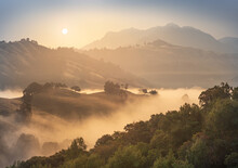 Morning Fog Lifts In The Foothills Of San Jose, California.
