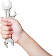 hand holding wrench isolated