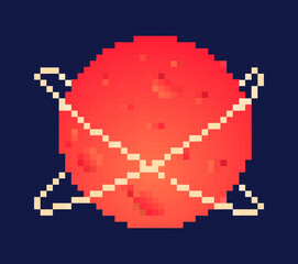 Wall Mural - pixel sun concept. red planet with two rings. astrology and astronomy. space body, galaxies and univ