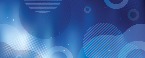 Wall Mural - Blue modern background in vector illustration with glow and movement, with parallel lines, bright geometric shape, circles and halftone pattern.