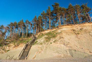 Poster - Steep shore of the Baltic Sea and wooden stairs, Labrags, Latvia.