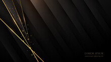 Glitter Light And Shadow Gradient Surface On Luxury Black Background With Gold Line
