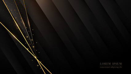 Glitter light and shadow gradient surface on luxury black background with gold line