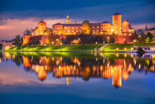Krakow, Poland - Wawel Castle And Vistula River Reflection