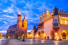Krakow, Poland - Medieval Ryenek Square, Cloth Hall And Cathedral
