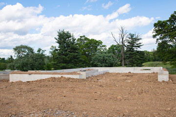 Wall Mural - Cement foundation of house in construction site on land the constructed to withstand an earthquake disaster prevention