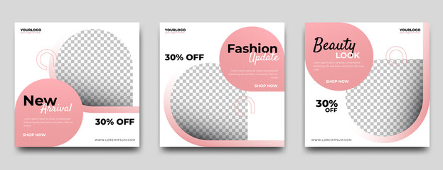 Set of Modern square banner design template with pink shape element. Usable for social media post, and web ads.