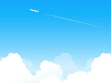 夏の空と飛行機雲のフレーム背景