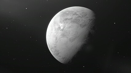 Poster - Rotating Moon in different phases with detailed surface. Motion. Outer space dark background with half eclipse of the Moon.