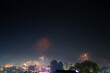 Wide angle shot of fire works in the city during the Diwali festival in India. People celebrating diwali with firecrackers in the sky. Diwali background. Fireworks in the sky during the diwali.