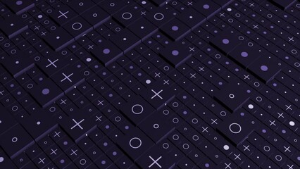 Aufkleber - Background of squares on surface with signs. Motion. 3D computer background with squares and images of signs. Pluses and points on surface of squares. Mathematical or computer background