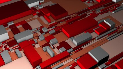 Poster - Colorful cubes on 3d surface. Motion. 3D projection of chip with colorful cubes. Abstract city plan or microchip made of cubes of different sizes