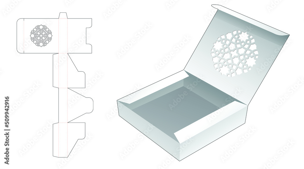 Stenciled packaging box die cut template and 3D mockup Stock Vector ...