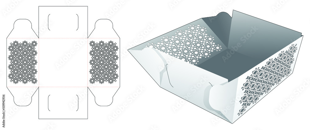 Stenciled packaging box die cut template and 3D mockup Stock Vector ...