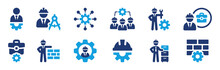 Engineer Work Vector Icon Set. Maintenance By Technician And Construction Worker Symbol Concept.