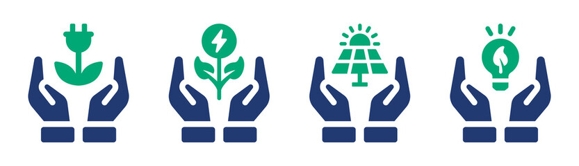 Poster - Save energyicon vector set. Green power eco concept with hands.