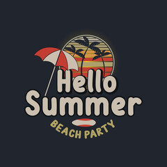 Hello Summer T shirt Design, colorful Summer Background Vector Illustration for Beach Holidays Hello Summer with doodle sun.