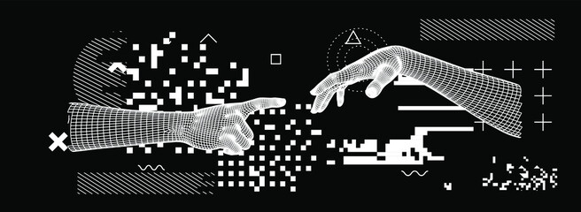 Aufkleber - 3D low-poly models of hands about to touch each other, as in the 