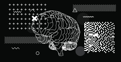 Aufkleber - Abstract scientific background with 3D silhouette of the human brain and geometric figures.
