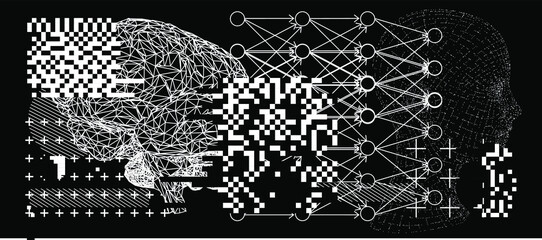 Aufkleber - Abstract scientific background with 3D silhouette of the human brain and geometric figures.