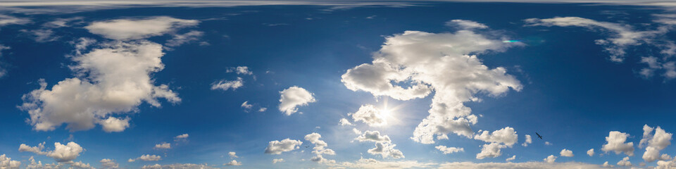blue sky panorama with puffy cumulus clouds. seamless hdr pano in spherical equirectangular format. 