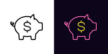 Outline Money Box Icon, With Editable Stroke. Piggy Bank With Dollar Sign, Moneybox Pictogram. Piggybank, Investing And Money
