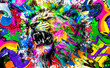Lion head with creative abstract colorful spots elements on grunge background