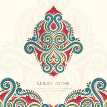Indian Luxury Pattern. Vector Mandala Template. Golden Design Elements. Traditional Arabic, Turkish Motifs. Great For Fabric And Textile, Wallpaper, Packaging Or Any Desired Idea.