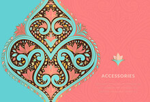 Pink And Turquoise Pattern. Vector Mandala Template. Golden Design Elements. Traditional Turkish, Indian Motifs. Great For Fabric And Textile, Wallpaper, Packaging.