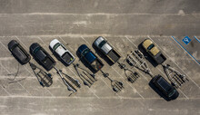 Aerial View Of Motor Vehicles And Boat Trailers In Fellsmere, Three Forks Conservation Area, Palm Bay, Florida, United States.