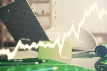 Poster - Forex market chart hologram and personal computer background. Multi exposure. Concept of investment.