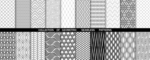 Geometric set of seamless black and white patterns. Simpless vector graphics
