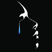 Vector Illustration Of A Female Light And Shadow Face With Tears Flowing Down Her Cheeks. Victim Of Violence, Domestic Violence, Abuse, Harassment. Stop Violence Against Women. Social Poster, Print.