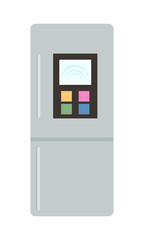 Poster - Refrigerator semi flat color vector object. Full sized item on white. Kitchen appliance. Apartment and house arrangement simple cartoon style illustration for web graphic design and animation