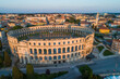 Aerial view of Pula arena and amphitheater in Pula old town, Croatia.