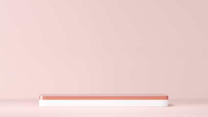 Fototapete - Abstract Pastel pink geometric shape blank platform. Composition with round scene. 3d Rendering podium empty showcase pedestal product display for cosmetic presentation. Composition with round scene.