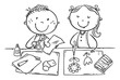 Illustration of school children enjoy crafting together, creative activities outline clipart