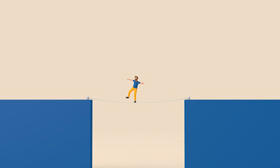 Aufkleber - Person walking on a tight rope across a gap. Business challenge concept. 3D Rendering