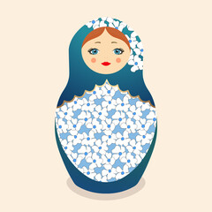 Wall Mural - Russian Matryoshka. Traditional Russian folklore dolls with big eyes and lips. Babushka doll with hohloma, traditional painted floral pattern. Hand drawn vector illustration