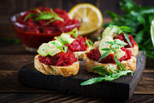 Vegetarian Food. Healthy Eating. Sandwiches With Beetroot  Pate.
