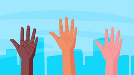 Poster - interracial hands human up animation