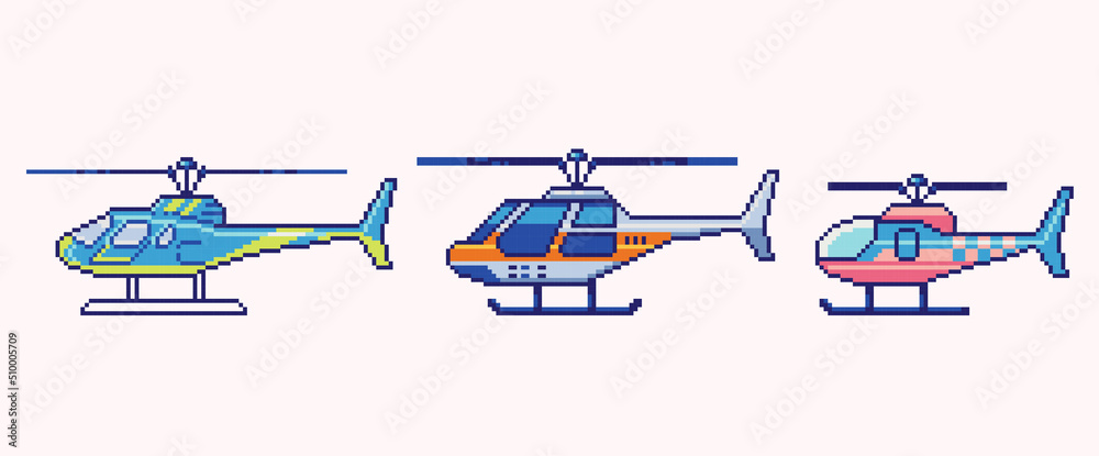 Vector de Stock Helicopter pixel art set. Chopper, copter collection. 8 ...