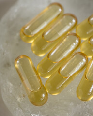 Cannabis extract rosin capsules made from marijuana dabs. Medical marijuana capsules.