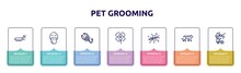 Pet Grooming Concept Infographic Design Template. Included Caterpillar, Platypus, Scorpion, Clover, Mantis, Tiger, Stroller Icons And 7 Option Or Steps.