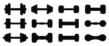 Dumbbell Icon. Set Of Different Dumbbell. Vector Illustration. Dumbbells For A Sports Hall. Black Sign Design.