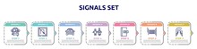 Signals Set Concept Infographic Design Template. Included Bus Front With Driver, No Turn, Car Frontal View, Girl And Boy, Emergency Door, Zebra Crossing, Tunnel Icons And 7 Option Or Steps.